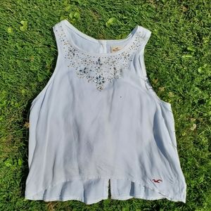 Hollister Top XS White with Jeweled Neckline